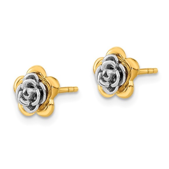14K Two-tone Flower Post Earrings - Picture 4 of 4